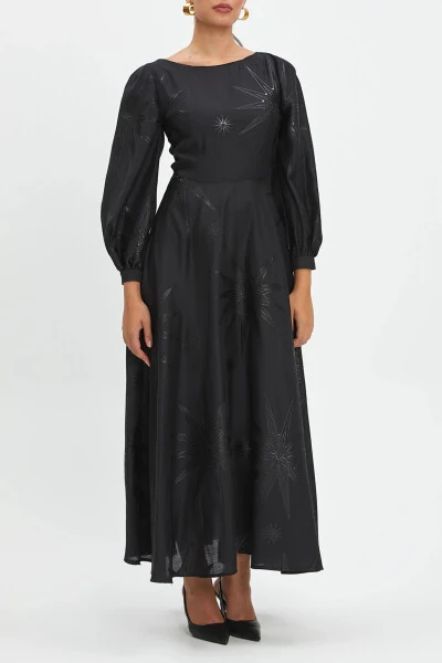 Oʻz-naqshli qora Bishop yengli toʻnka koʻylak 40345 - 1