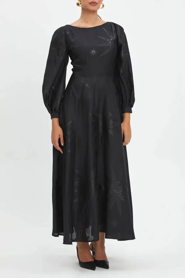 Oʻz-naqshli qora Bishop yengli toʻnka koʻylak 40345 - 1