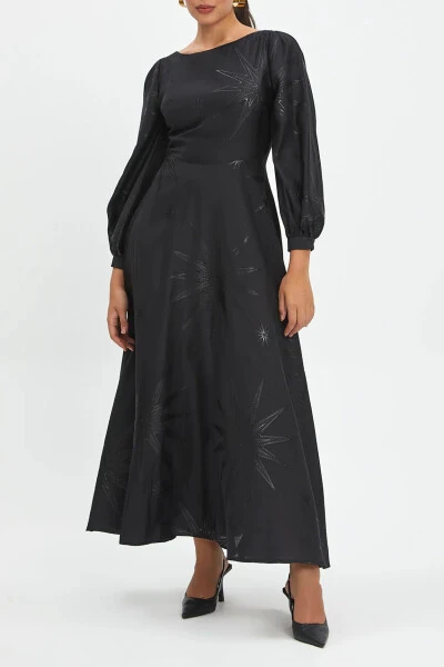 Oʻz-naqshli qora Bishop yengli toʻnka koʻylak 40345 - 2