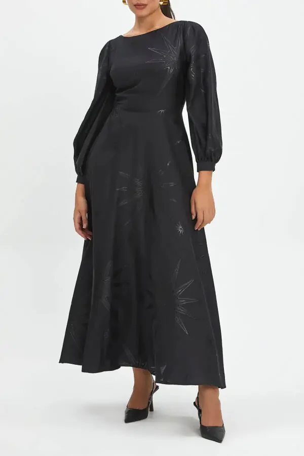 Oʻz-naqshli qora Bishop yengli toʻnka koʻylak 40345 - 2