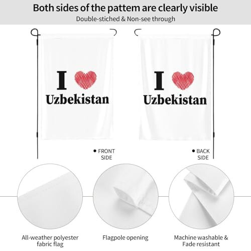 Özbekistan'ı Seviyorum Bahçe Bayrakları Dış Mekanlar İçin 12.5