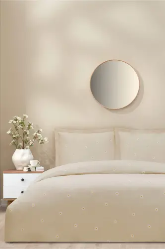 Özdilek Çift Kişilik Ranforce Nevresim Takımı Daisy Pure Bej - 1