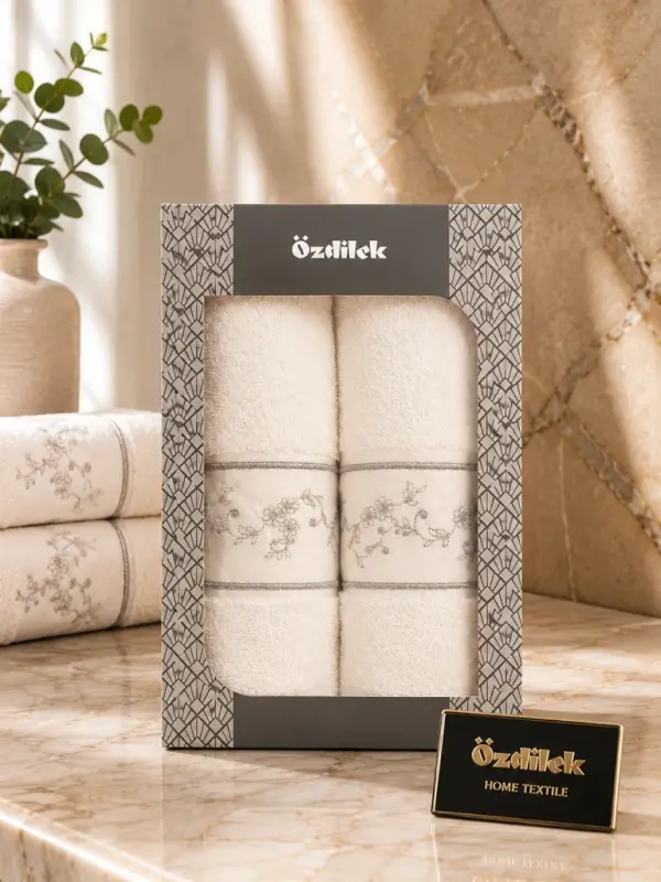 Özdilek Deniela White 2-Piece Boxed Towel Embroidered G.Sim-1 - 1