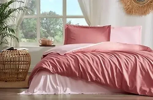 Ozdilek Double Bed Ranforce Duvet Cover Set Colourist Dark Coral Light Coral - NEVRESIMDUNYASI