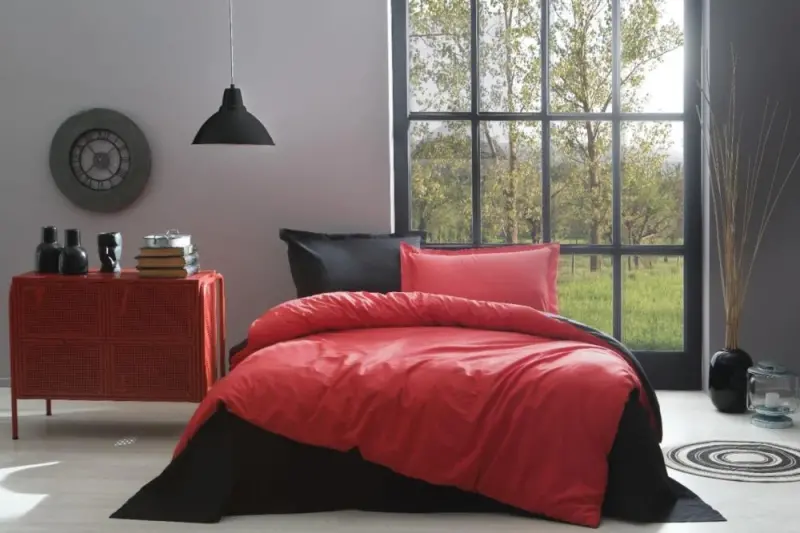 Özdilek Double Person Ranforce Duvet Cover Set Colormix Red Black - 1