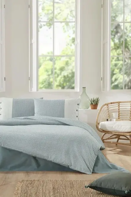 Ozdilek Double Ranforce Duvet Cover Set Natural Line Blue - 1