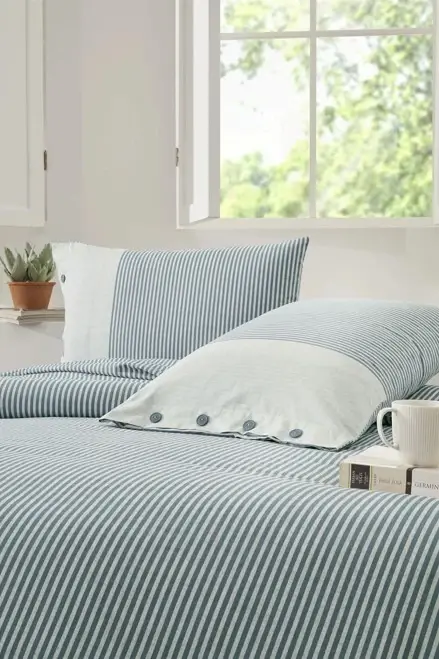 Ozdilek Double Ranforce Duvet Cover Set Natural Line Blue - 2