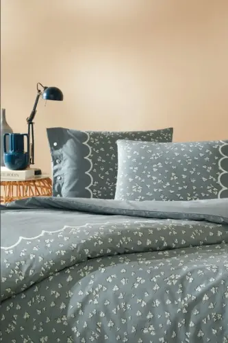 Özdilek Double Size Ranforce Bed Linen Set Cilantro Blue - NEVRESIMDUNYASI (1)