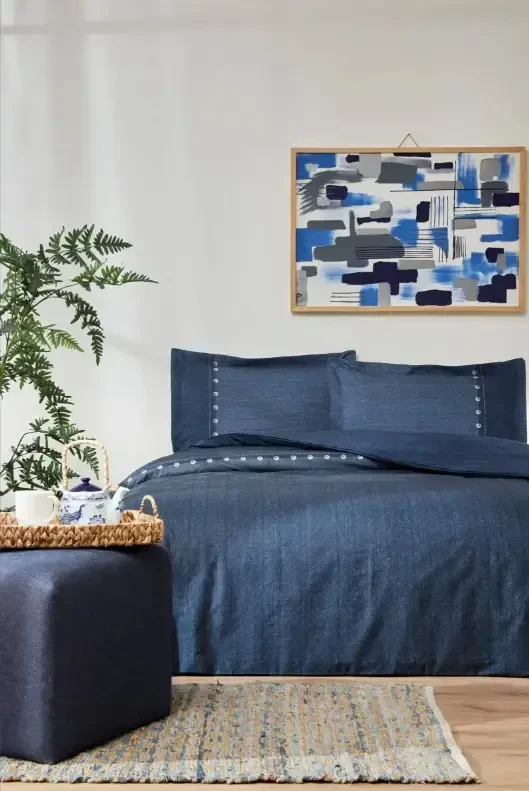 Özdilek Double Size Ranforce Bed Linen Set Oregon Navy Blue - NEVRESIMDUNYASI