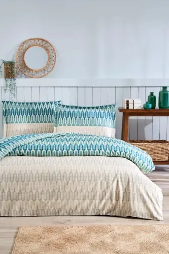 Özdilek Double Size Ranforce Duvet Cover Set Flame Stitch Blue - 1