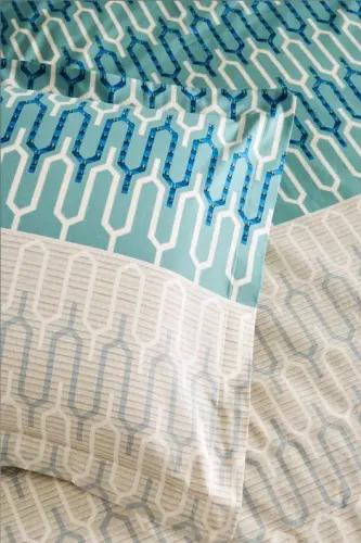 Özdilek Double Size Ranforce Duvet Cover Set Flame Stitch Blue - 3