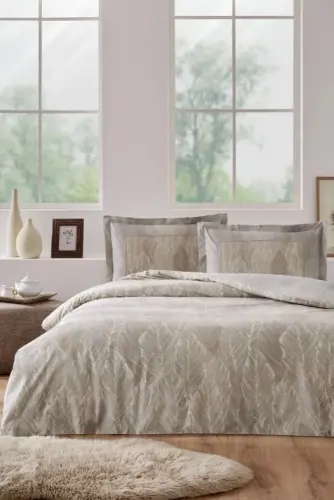 Özdilek Double Size Ranforce Duvet Cover Set Folha De Ouro Beige - 1