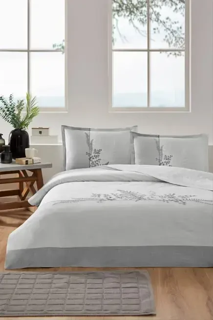 Özdilek Double Size Ranforce Duvet Cover Set Helecho Grey - NEVRESIMDUNYASI