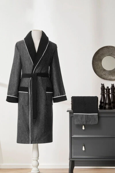 Ozdilek Noir Masculine Shawl Collar Bathrobe - ÖZDILEK