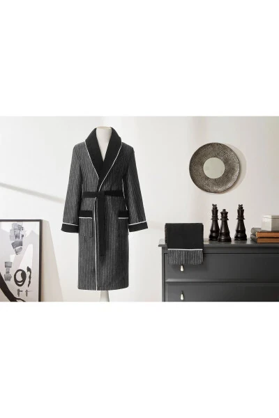 Ozdilek Noir Masculine Shawl Collar Bathrobe - 3