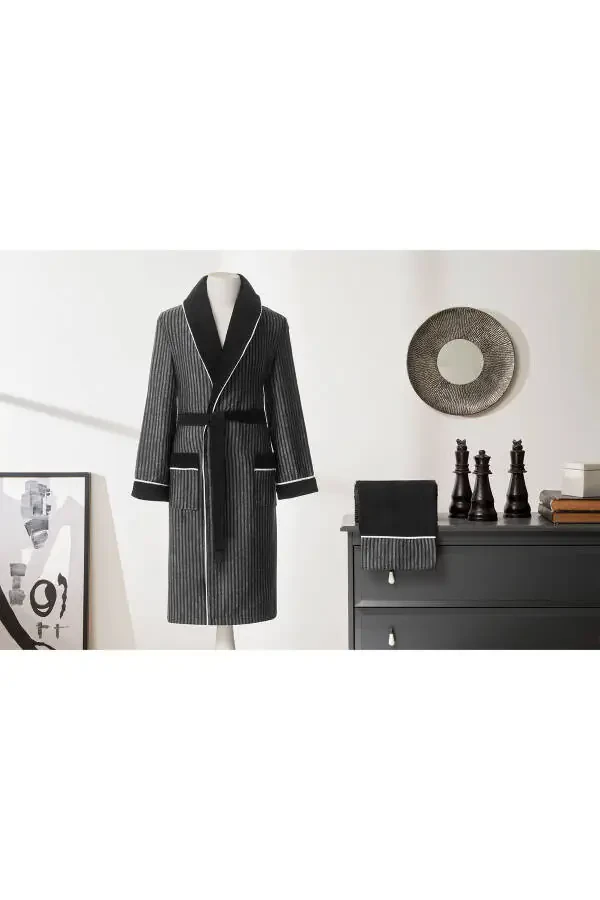 Ozdilek Noir Masculine Shawl Collar Bathrobe - 3
