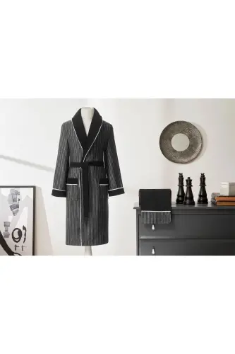 Ozdilek Noir Masculine Shawl Collar Bathrobe - 3