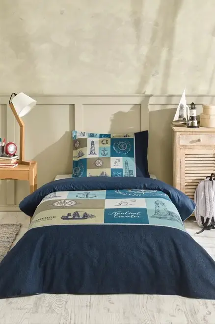 Özdilek One Person Ranforce Duvet Cover Set Nautical Travel Blue - Modazone