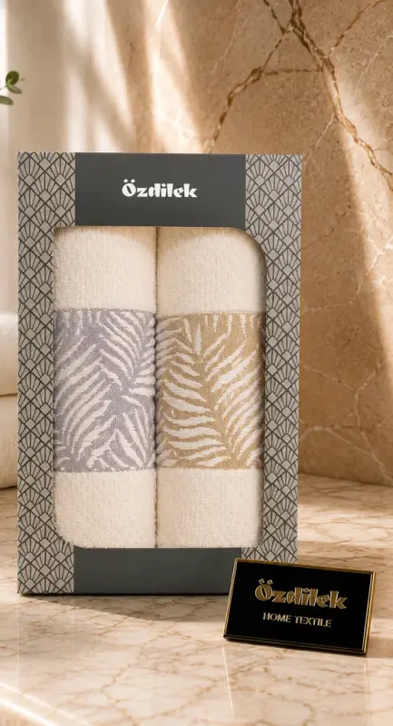 Özdilek Osier Grey Beige 2-Piece Boxed Towel - 1