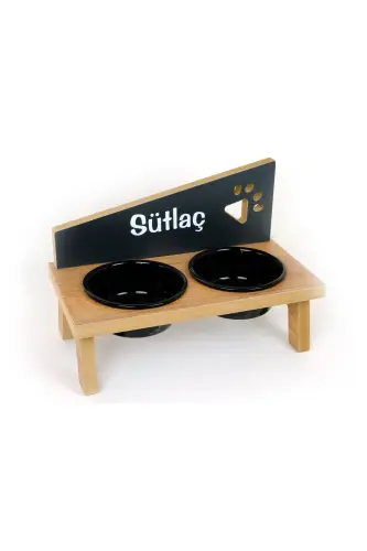 Özel İsimli Seramik Kaseli Kedi-Köpek Mama ve Su Kabı Stantı-Siyah-Atlantik Çam - 4