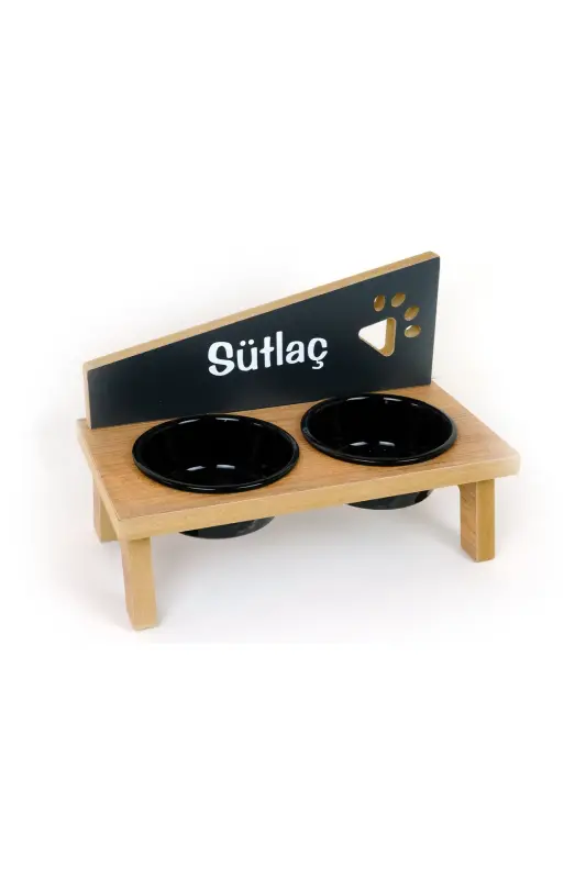 Özel İsimli Seramik Kaseli Kedi-Köpek Mama ve Su Kabı Stantı-Siyah-Atlantik Çam - 4