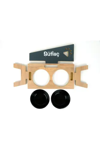 Özel İsimli Seramik Kaseli Kedi-Köpek Mama ve Su Kabı Stantı-Siyah-Atlantik Çam - 6