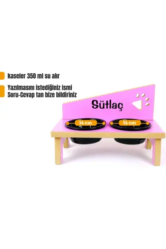 Özel İsimli Seramik Kaseli Kedi-küçük Irk Köpek Mama Ve Su Kabı Stantı- Pembe/siyah-400 ml-Pembe - REALWOOD (1)