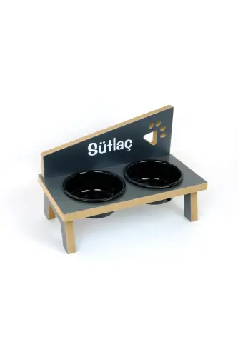 Özel İsimli, Seramik Kaseli, Kedi-küçük Irk Köpek Mama Ve Su Kabı Stantı-siyah/400 Ml.-Antrasit - 4