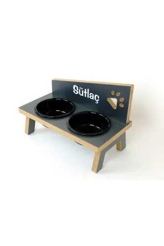 Özel İsimli, Seramik Kaseli, Kedi-küçük Irk Köpek Mama Ve Su Kabı Stantı-siyah/400 Ml.-Antrasit - 5