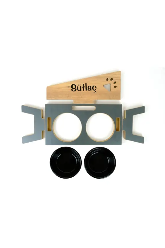 Özel İsimli, Seramik Kaseli, Kedi- Küçük Irk Köpek Mama Ve Su Kabı Stantı-siyah/400 Ml.-Antrasit - 6