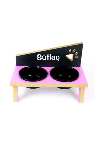 Özel İsimli, Seramik Kaseli, Kedi-küçük Irk Köpek Mama Ve Su Kabı Stantı-siyah/400 Ml.-Pembe - 3