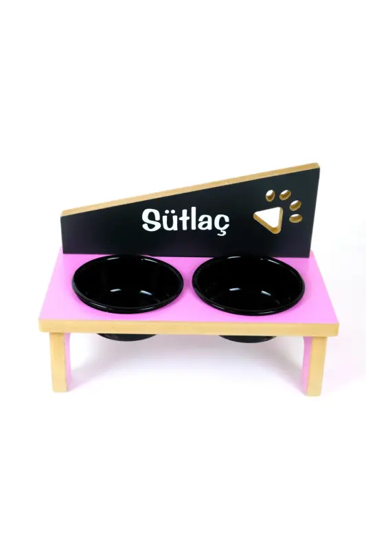 Özel İsimli, Seramik Kaseli, Kedi-küçük Irk Köpek Mama Ve Su Kabı Stantı-siyah/400 Ml.-Pembe - 3