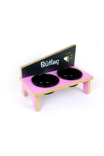 Özel İsimli, Seramik Kaseli, Kedi-küçük Irk Köpek Mama Ve Su Kabı Stantı-siyah/400 Ml.-Pembe - 4