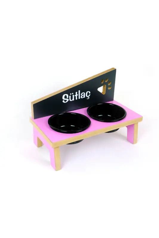 Özel İsimli, Seramik Kaseli, Kedi-küçük Irk Köpek Mama Ve Su Kabı Stantı-siyah/400 Ml.-Pembe - 4