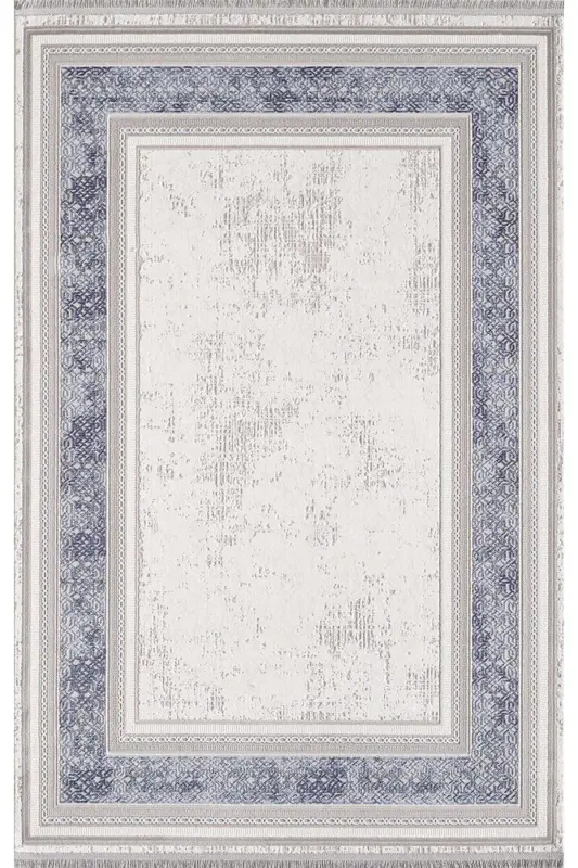 Özel Seri D28 02495A Krem Mavi Modern Klasik Salon Halısı 150x230 cm. - Krem - 1