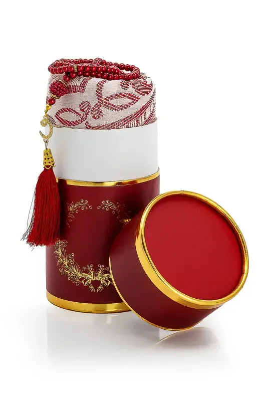 Özel Silindir Kutulu Seccade Seti Bordo-Bordo - 4