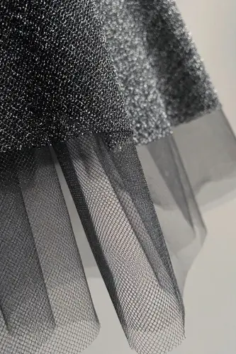 Özel Tasarım Beli Lastikli Simli 23 Nisan 29 Ekim 19 Mayıs Doğum Günü Ve Parti Tüllü Çocuk Etek Seti-koyu gri - KELEBEK KOSTÜM (1)