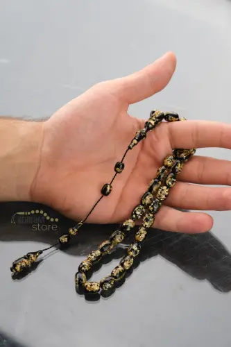 Altın Parçacıklı Tesbih Özel Yazılı, Özel Kutulu Erkek Hediye Sertifikalı Kişiye Özel İsimli - siyah - 7