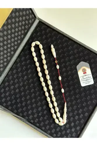 Özel Yazılı, Özel Kutulu Narçıl Tesbih Usta İmzalı Erkek Hediye Sertifikalı Kişiye Özel İsimli-beyzi narçıl kırık beyaz - 2