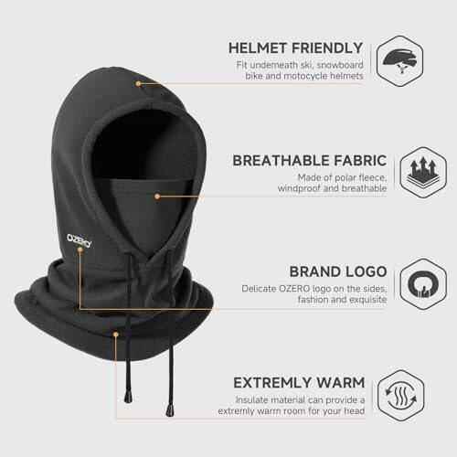 OZERO Balaclava Face Mask: Winter Polar Fleece Hood Ski Mask for Men Women, Convertible Balaclava Face Cover Hat Cap Scarf - 17