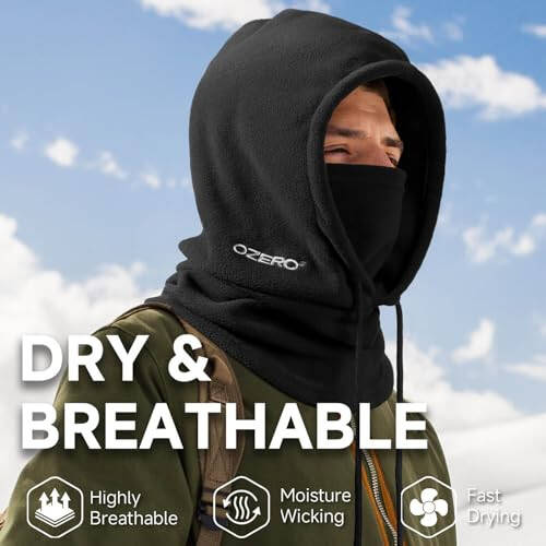 OZERO Balaclava Face Mask: Winter Polar Fleece Hood Ski Mask for Men Women, Convertible Balaclava Face Cover Hat Cap Scarf - 9