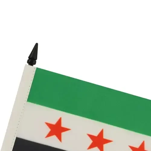 Free Syrian Army Table Flag 4'' x 6'' - Army of Syria Desk Flag 15 x 10 cm. - Black plastic stick and base - AZ FLAG - 4