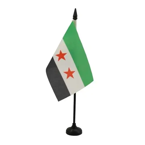 Free Syrian Army Table Flag 4'' x 6'' - Army of Syria Desk Flag 15 x 10 cm. - Black plastic stick and base - AZ FLAG - 2