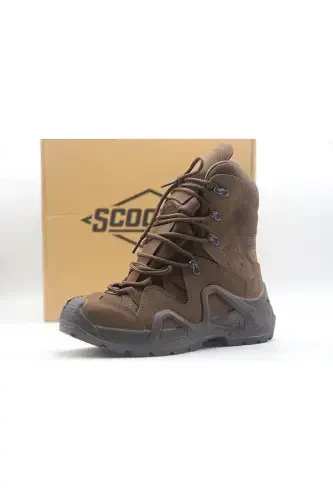 P1490nka Men's Coffee Leather Lace-up Military Boot Shoes-coffee - 1