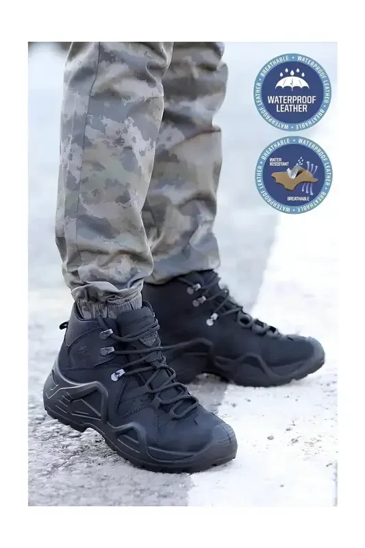 P1490ns GALİP BABA Men's Black Leather Lace-up Military Boot Shoe-2S - 1