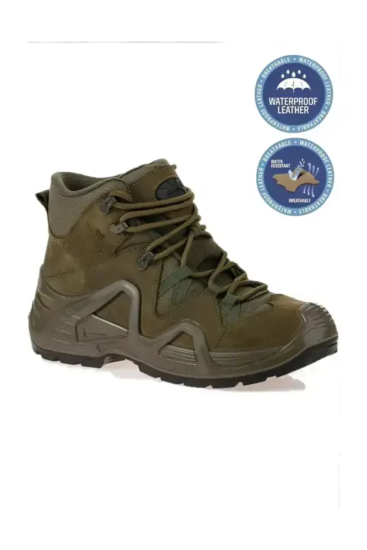 P1490ns GALIP BABA Men's Black Leather Lace-up Military Boot Shoe-3H - 1