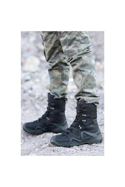 P1490ns Men's Black Leather Lace-Up Military Boots - 2