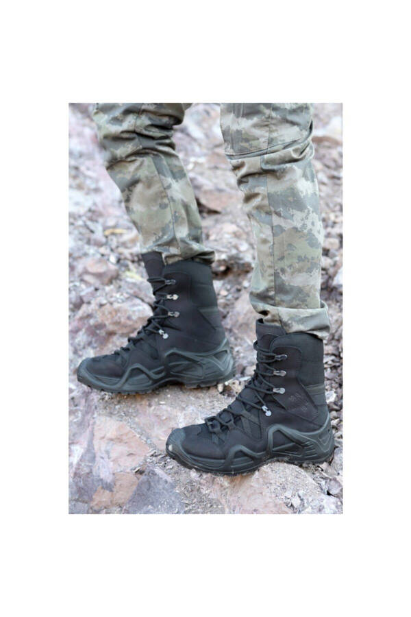 P1490ns Men's Black Leather Lace-Up Military Boots - 3