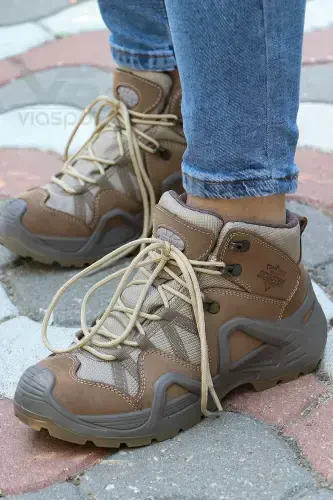 P1490ns Men's Sand Beige Leather Lace-up Military Boot Shoes S. A. P1490NS-Sand Beige - 1