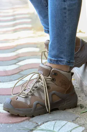 P1490ns Men's Sand Beige Leather Lace-up Military Boot Shoes S. A. P1490NS-Sand Beige - 2